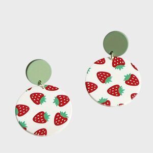Strawberry Print Earrings Lightweight Summer Festival